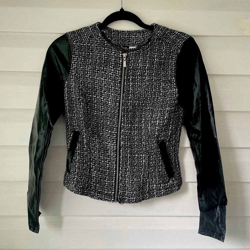 NWT Divided H&M | Tweed Faux Leather Zip Jacket